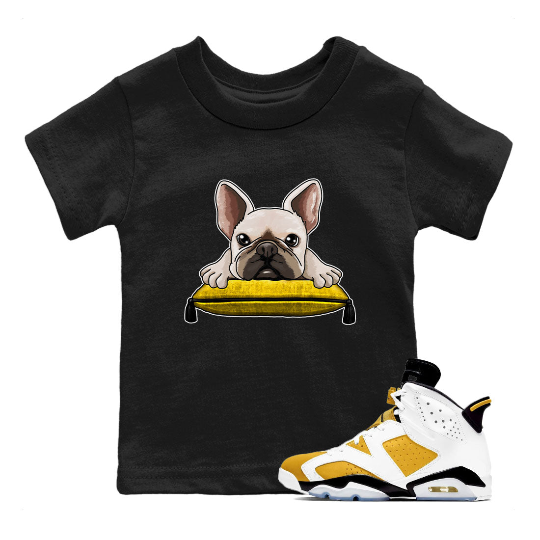 French Bulldog snkmatch Tees Kids - Air Jordan 6 Yellow Ochre