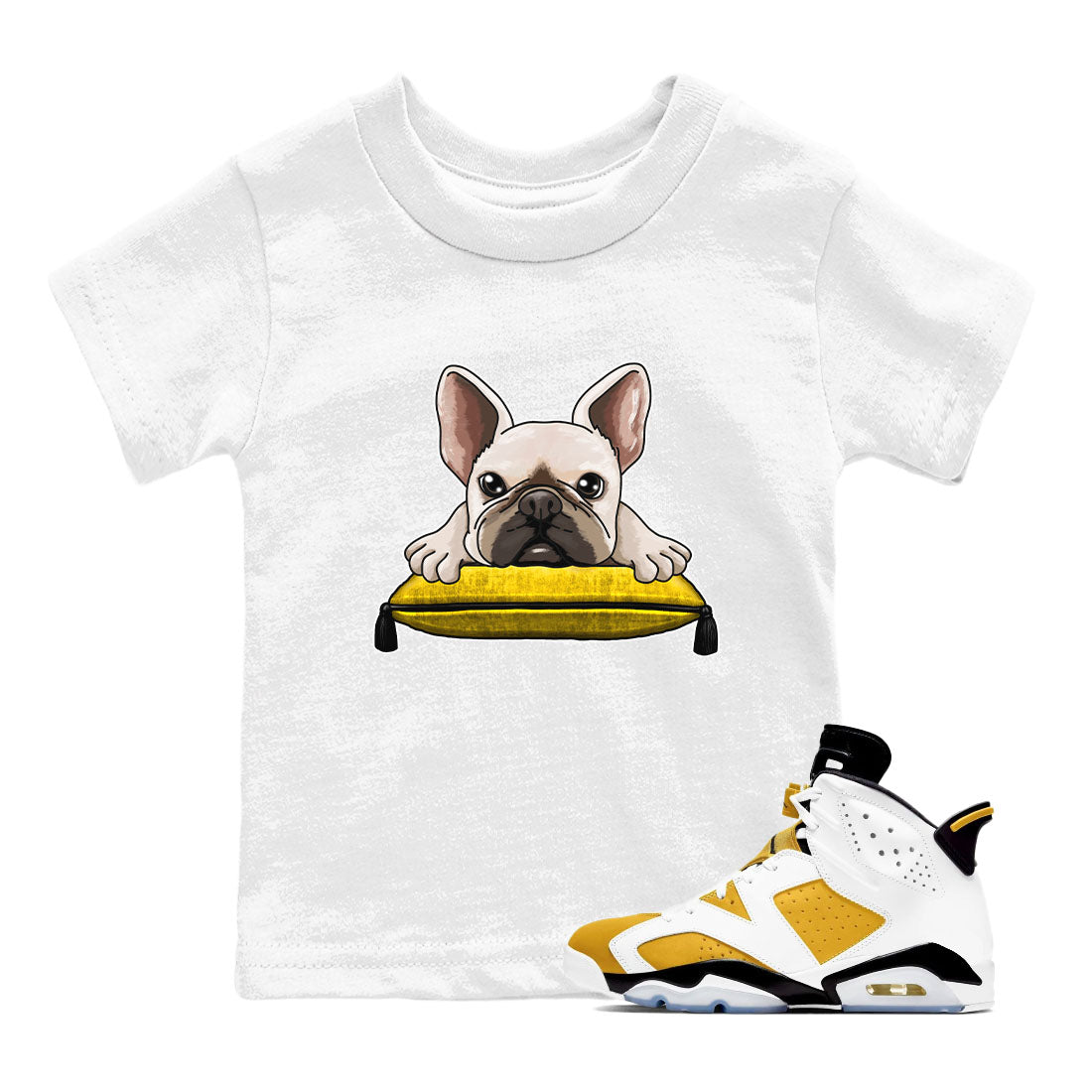 French Bulldog snkmatch Tees Kids - Air Jordan 6 Yellow Ochre