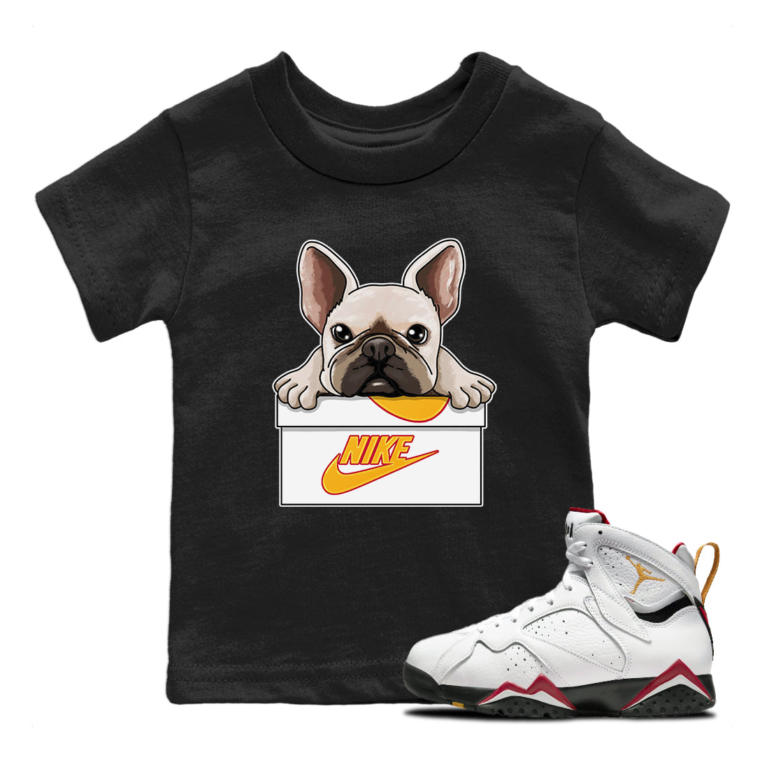French Bulldog Kids Tops - Air Jordan 7 Cardinal