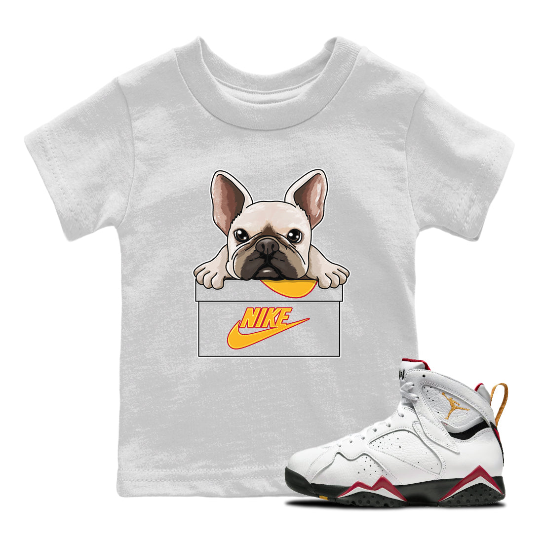 French Bulldog Kids Tops - Air Jordan 7 Cardinal