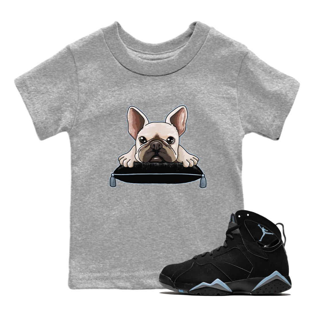 French Bulldog snkmatch Tee Kids - Air Jordan 7 Chambray