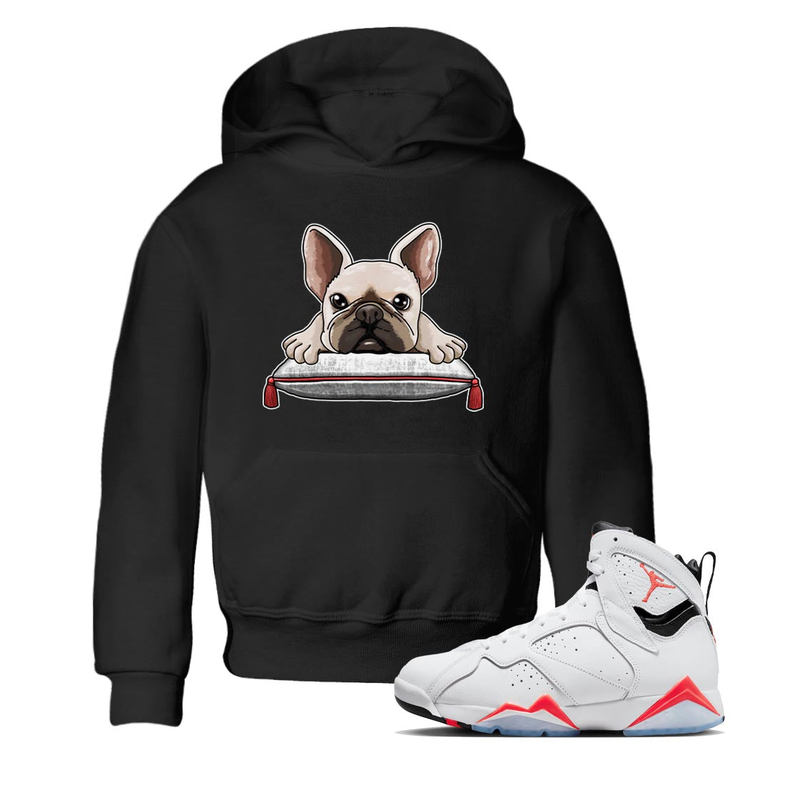 French Bulldog snkmatch Tee Kids - Air Jordan 7 White Infrared