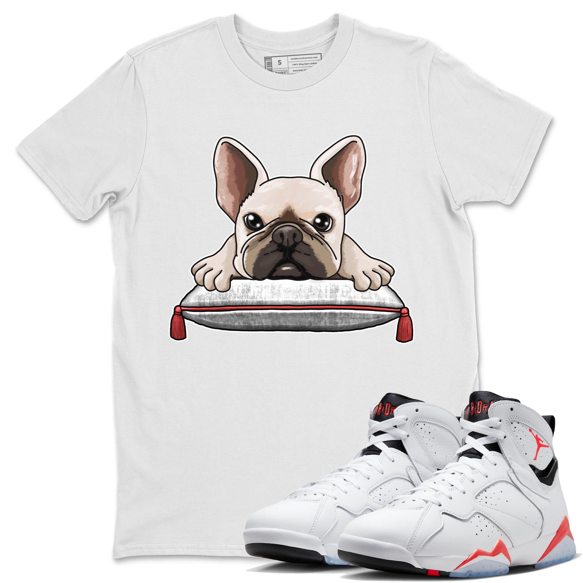 French Bulldog snkmatch Tee - Air Jordan 7 White Infrared