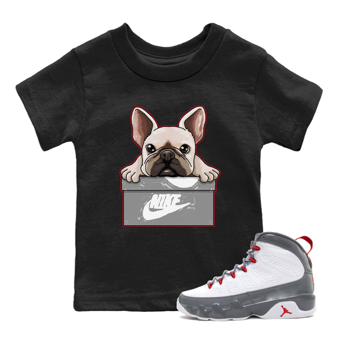 French Bulldog Kids Tops - Air Jordan 9 Fire Red