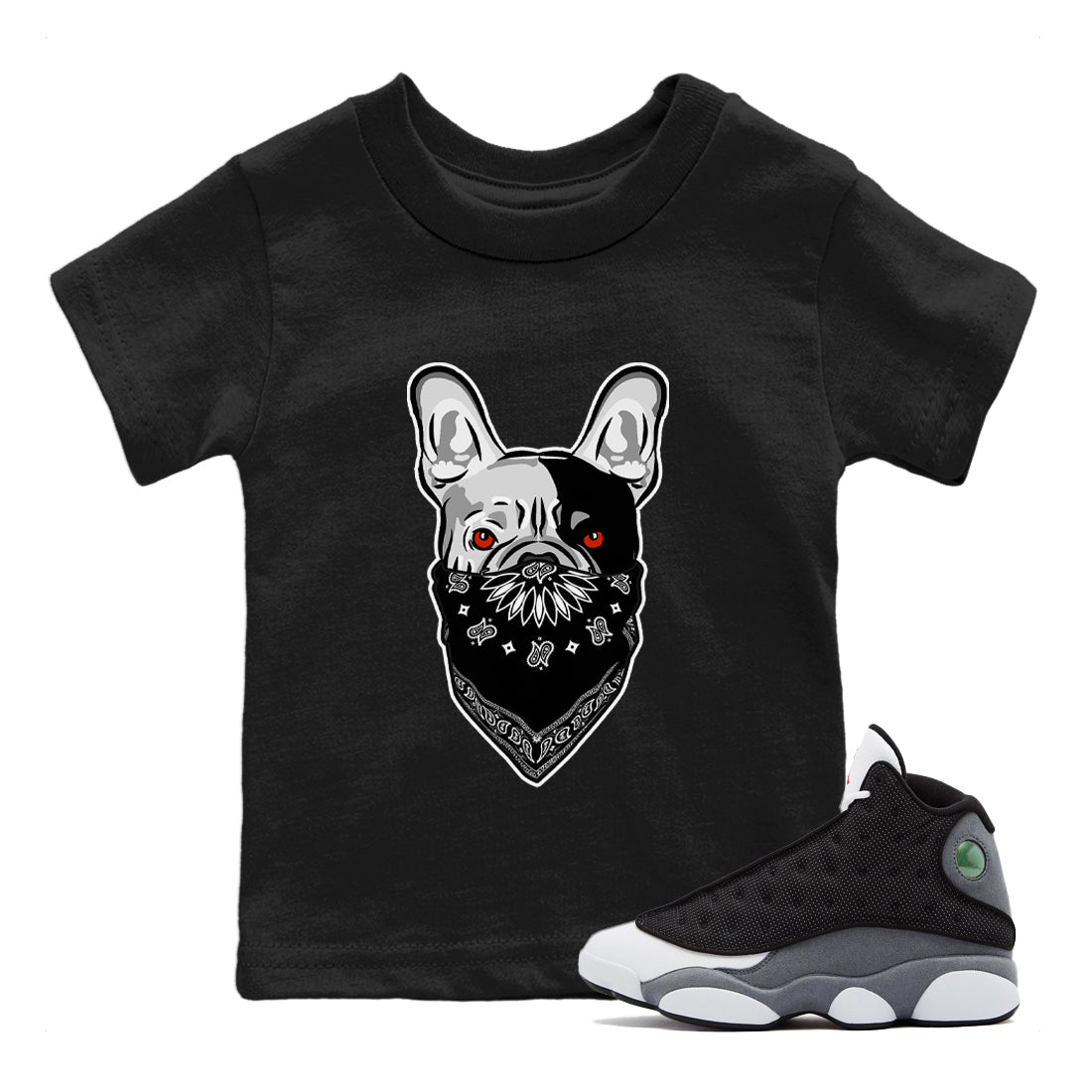French Bulldog Bandana Kids Tops - Air Jordan 13 Black Flint