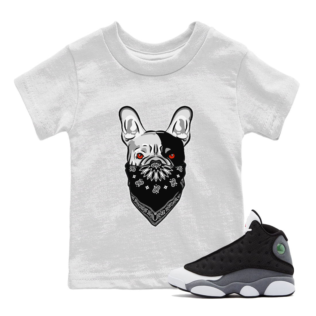 French Bulldog Bandana Kids Tops - Air Jordan 13 Black Flint
