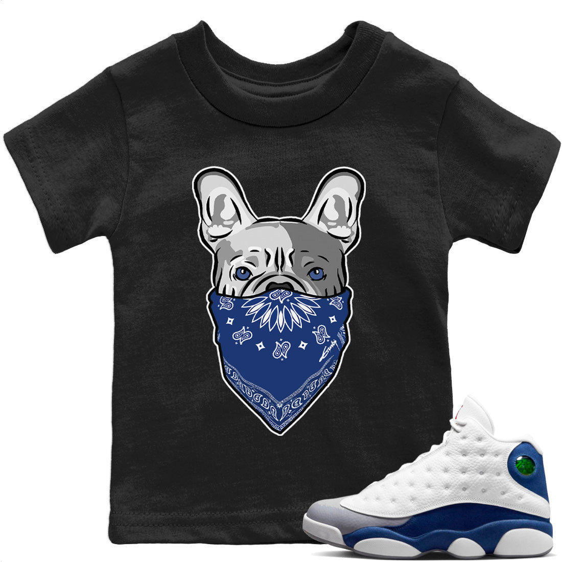 French Bulldog Bandana Kids Tops - Air Jordan 13 French Blue