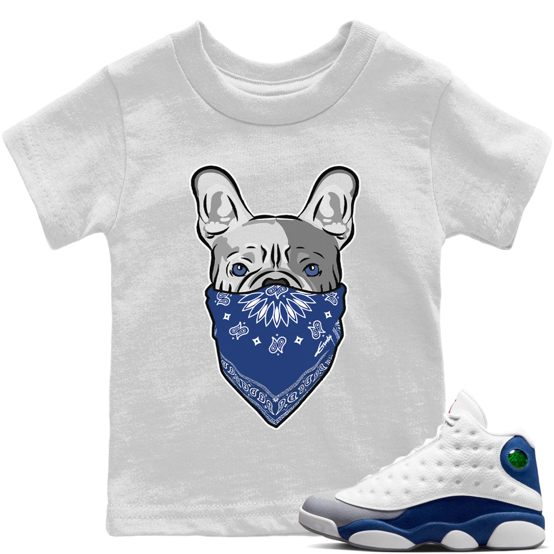 French Bulldog Bandana Kids Tops - Air Jordan 13 French Blue