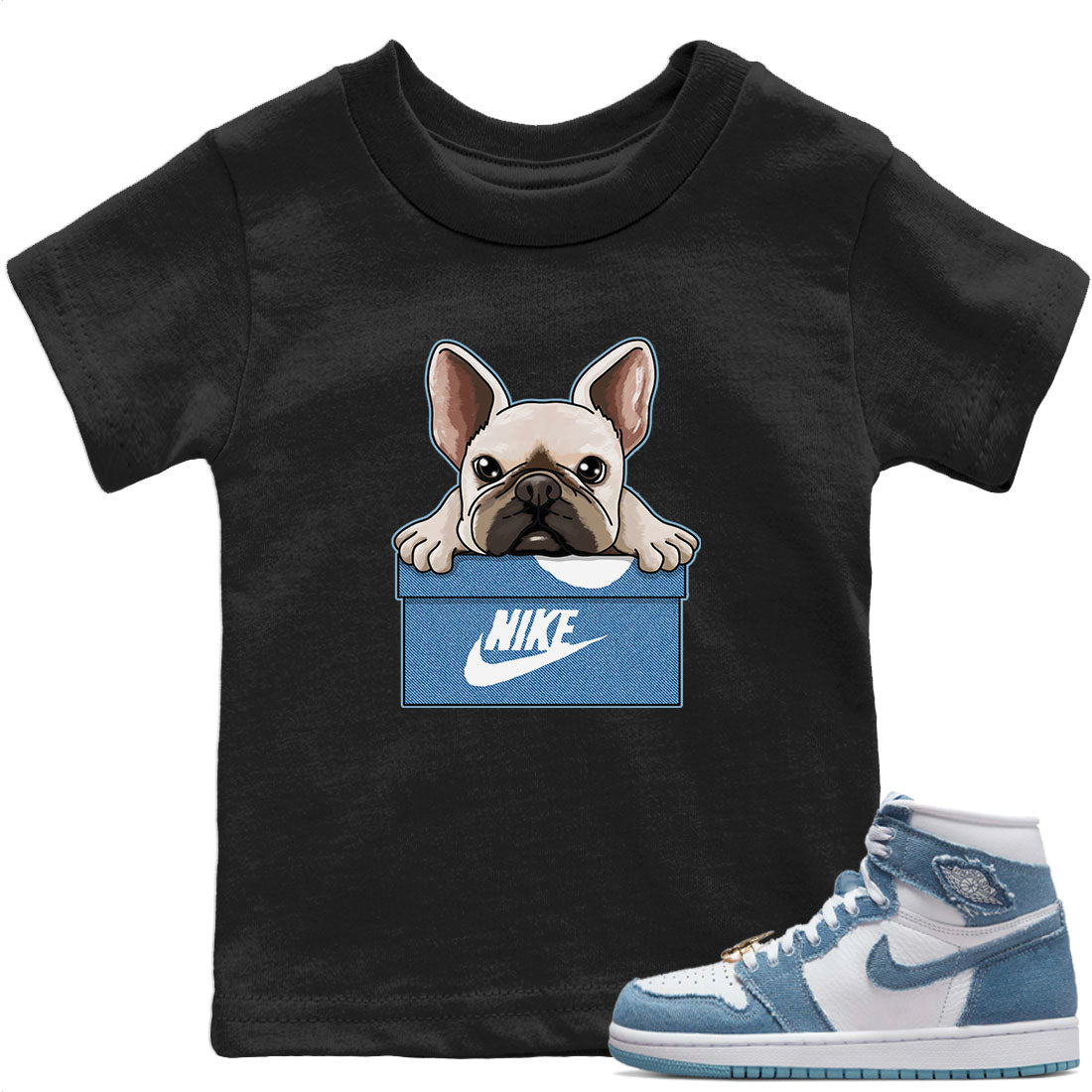 French Bulldog Kids Tops - Air Jordan 1 Denim