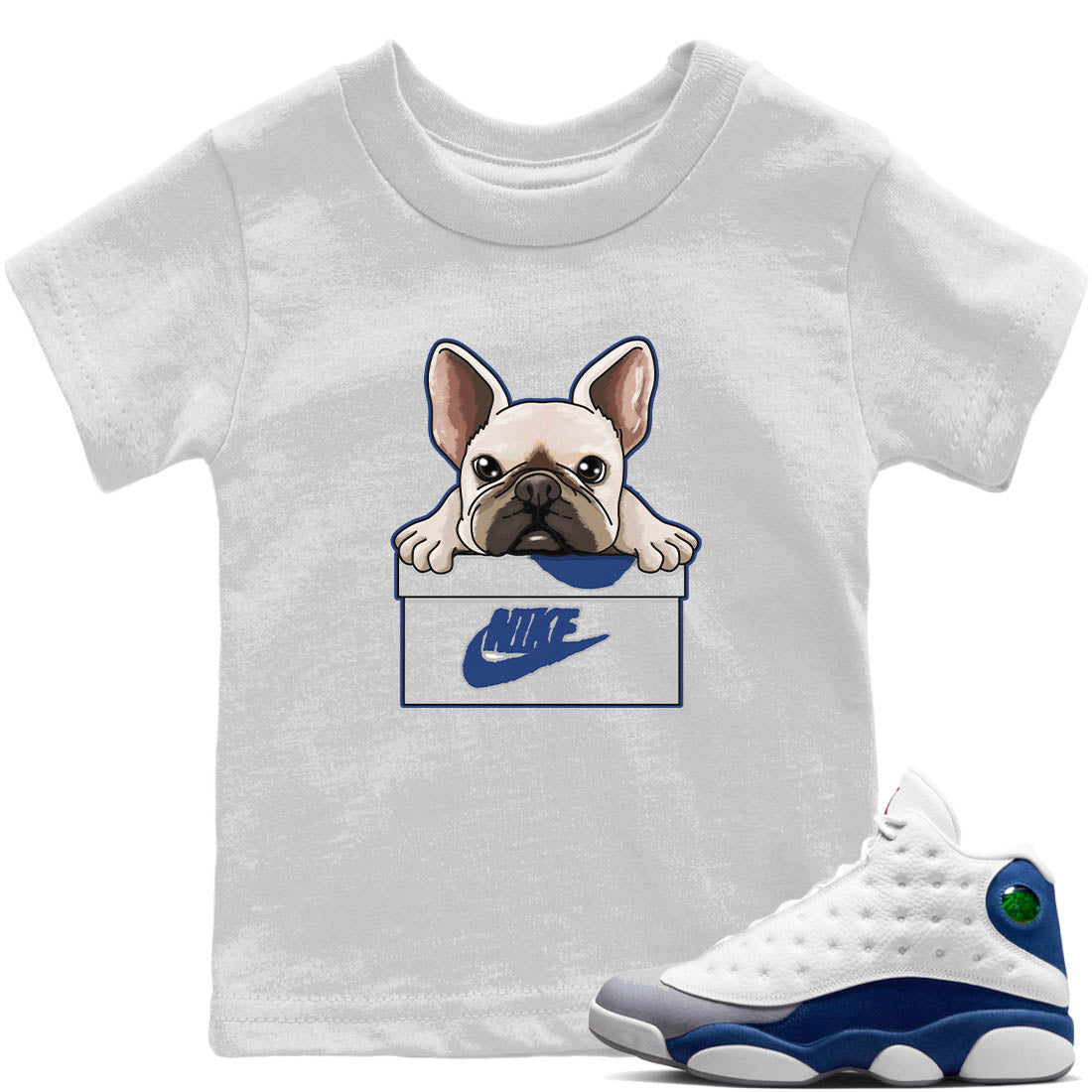 French Bulldog Kids Tops - Air Jordan 13 French Blue