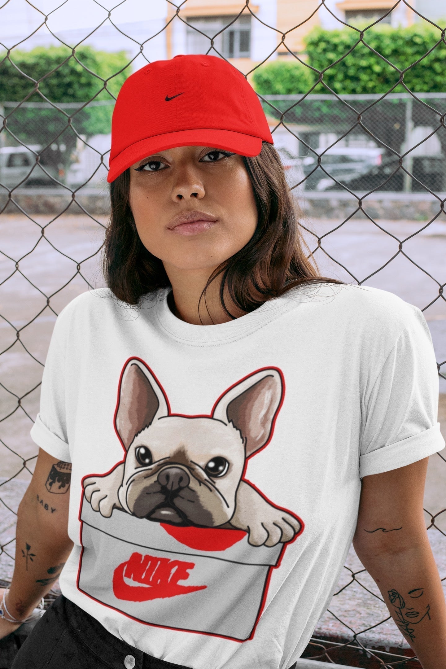French Bulldog Unisex Tops - Air Jordan 3 Fire Red