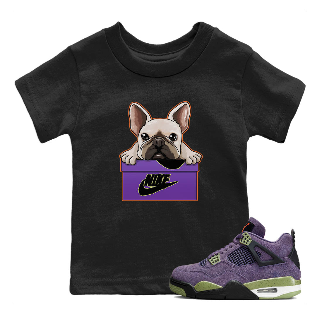French Bulldog Kids Tops - Air Jordan 4 Canyon Purple