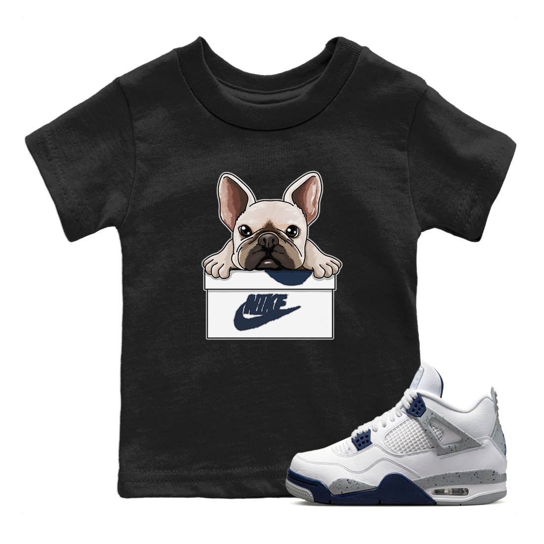 French Bulldog Kids Tops - Air Jordan 4 Midnight Navy