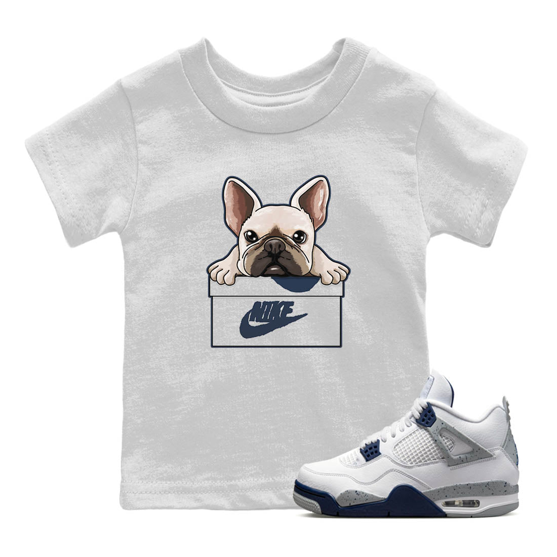 French Bulldog Kids Tops - Air Jordan 4 Midnight Navy