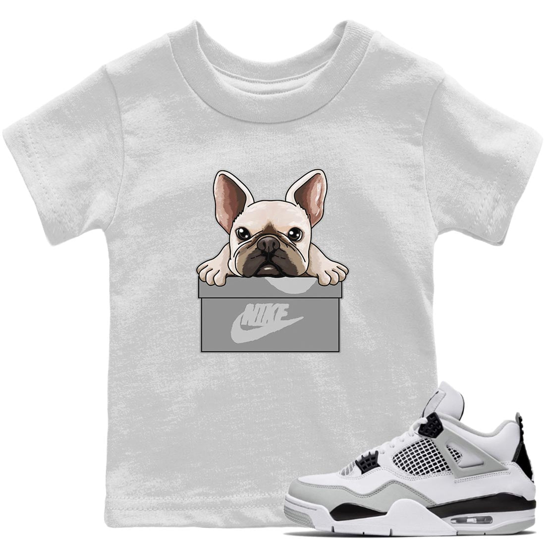 French Bulldog Kids Tops - Air Jordan 4 Military Black