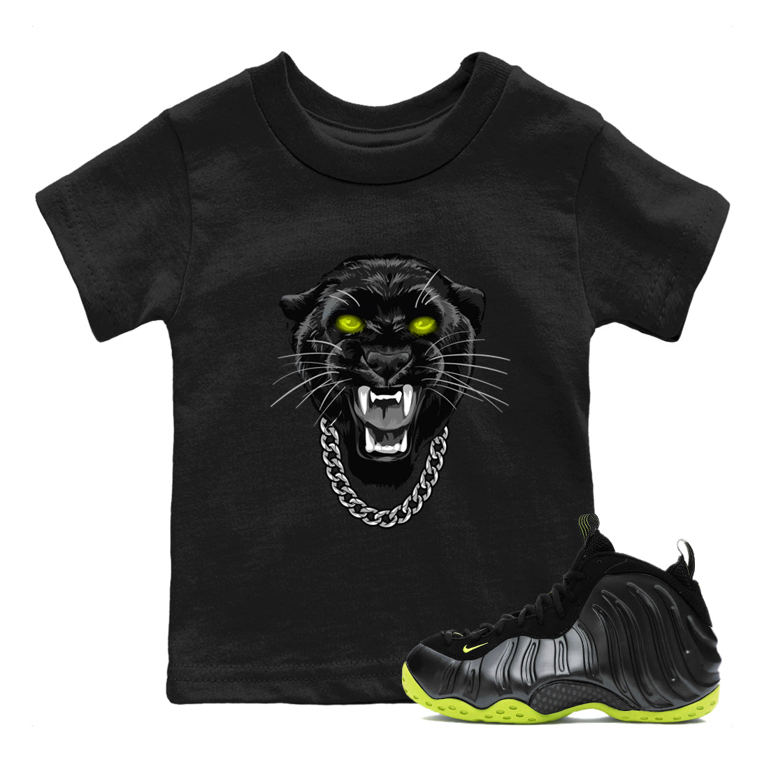 Gangster Black Cat snkmatch Tees Kids - Air Foamposite One Black Volt