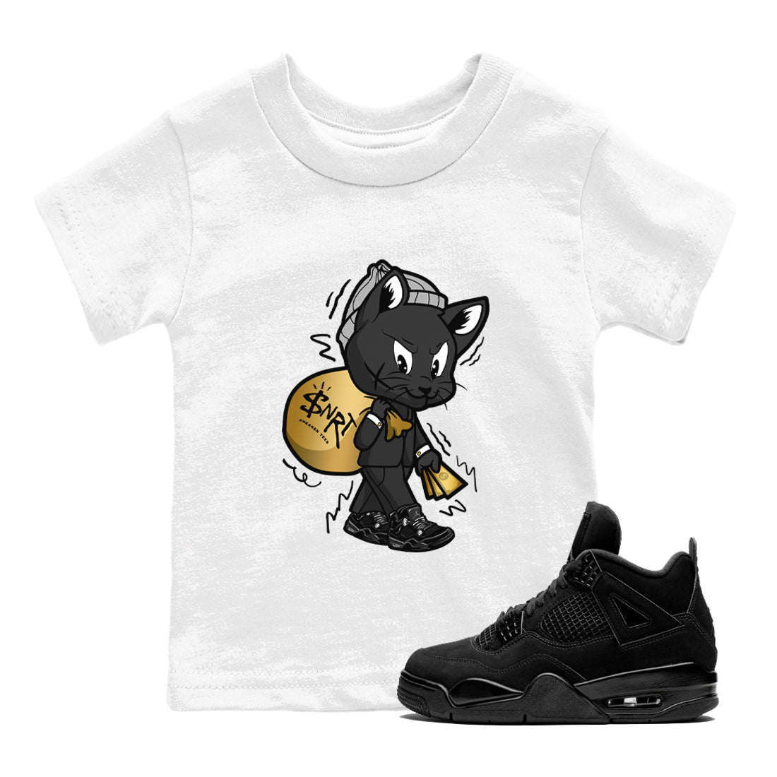 Gangster Cat snkmatch Tees Kids - Air Jordan 4 Black Cat