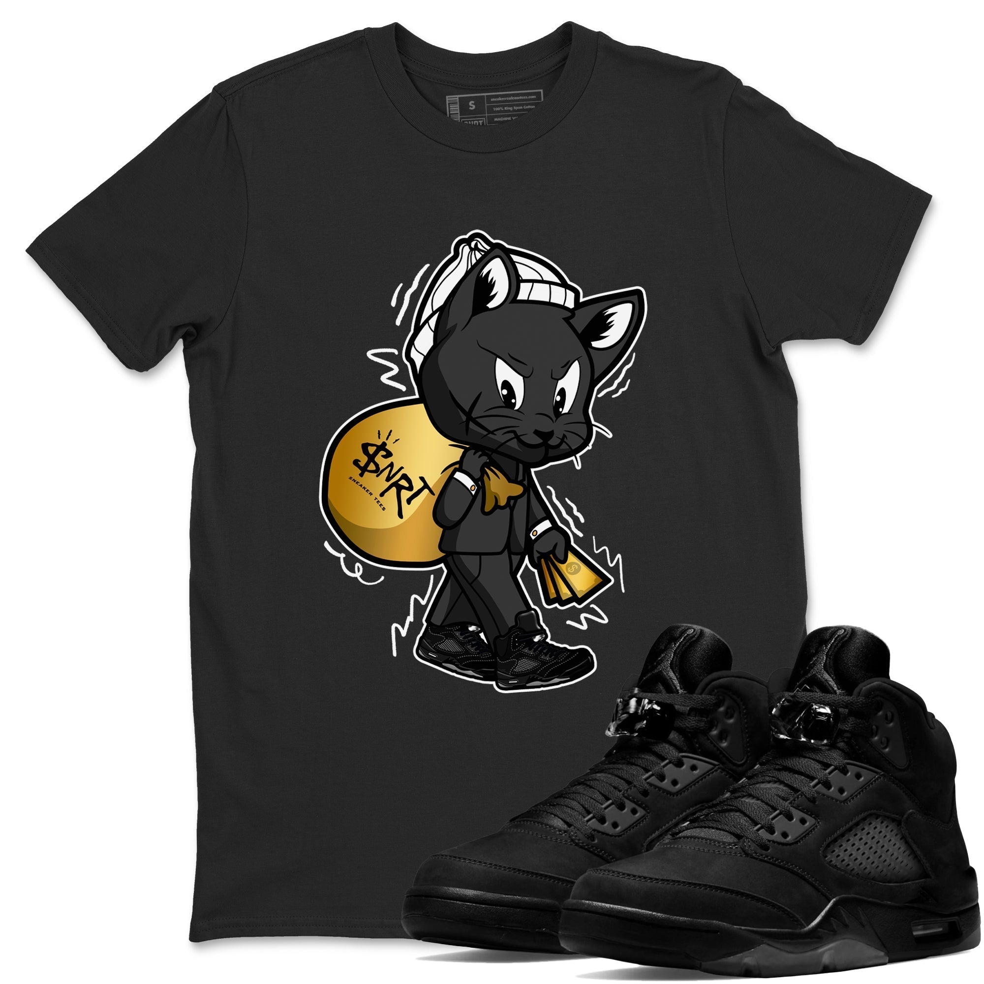 Gangster Cat snkmatch Tees - Air Jordan 5 Black Cat