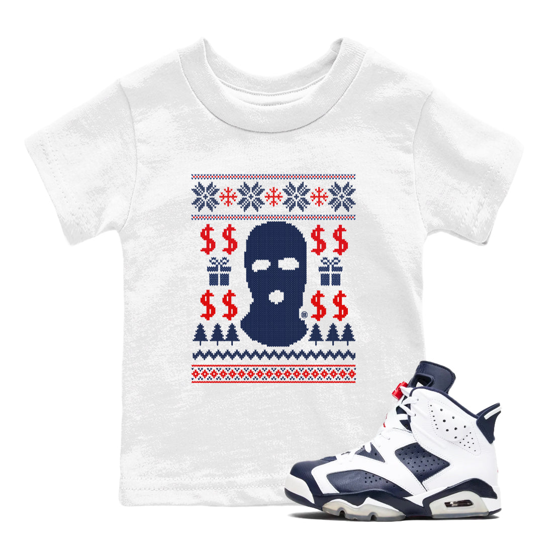Gangster Ugly Sweater snkmatch Tees Kids - Air Jordan 6 White And Midnight Navy