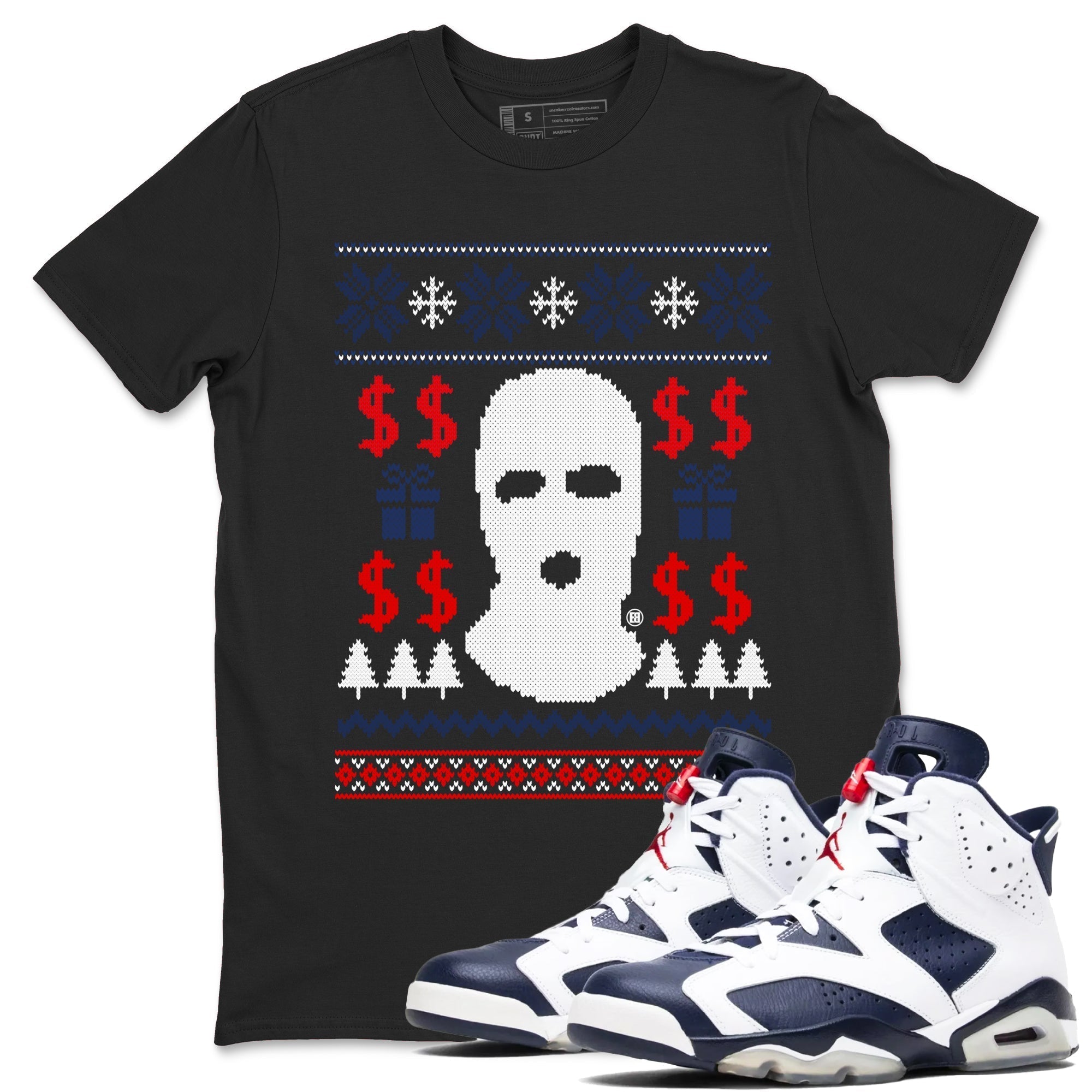 Gangster Ugly Sweater snkmatch Tees - Air Jordan 6 White And Midnight Navy
