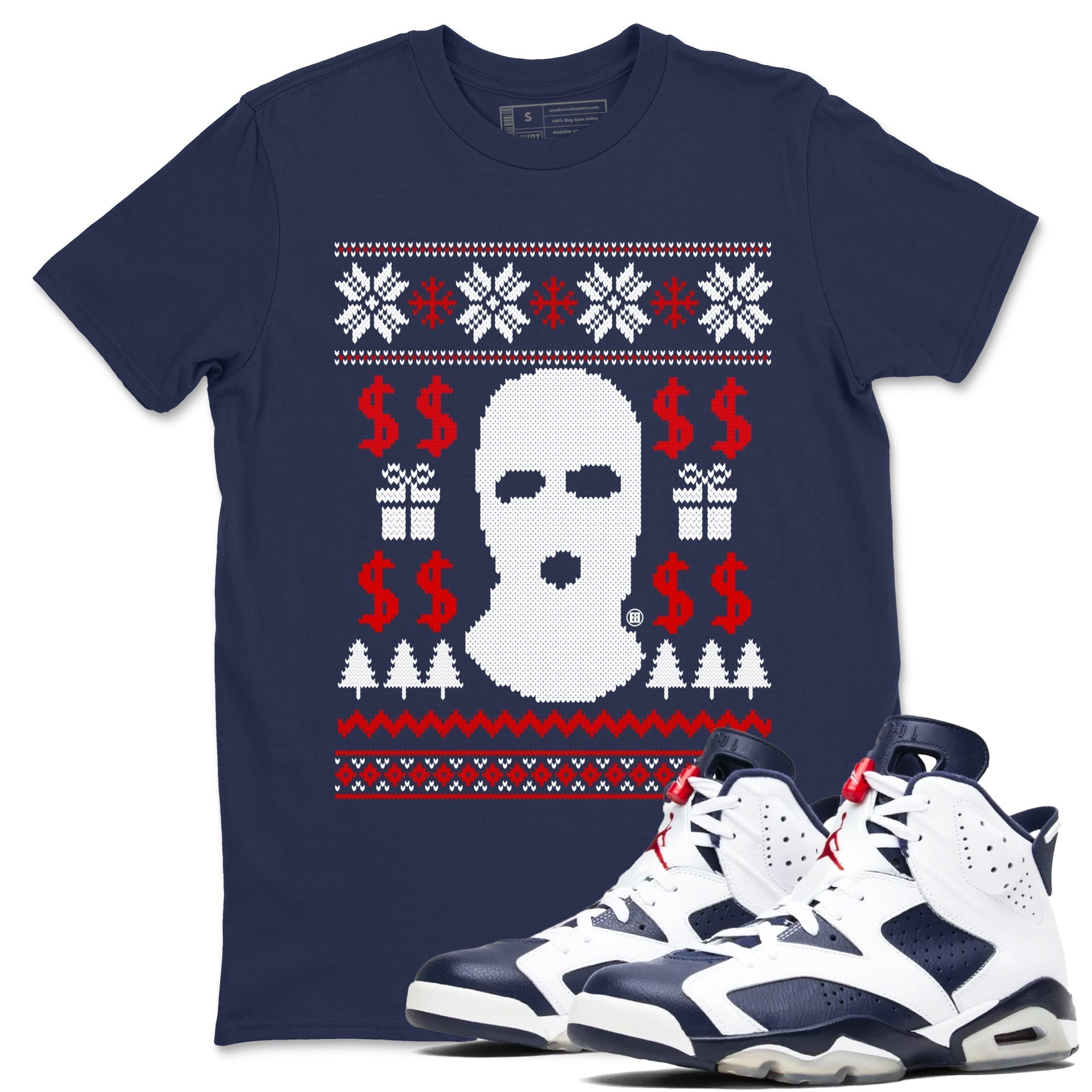 Gangster Ugly Sweater snkmatch Tees - Air Jordan 6 White And Midnight Navy