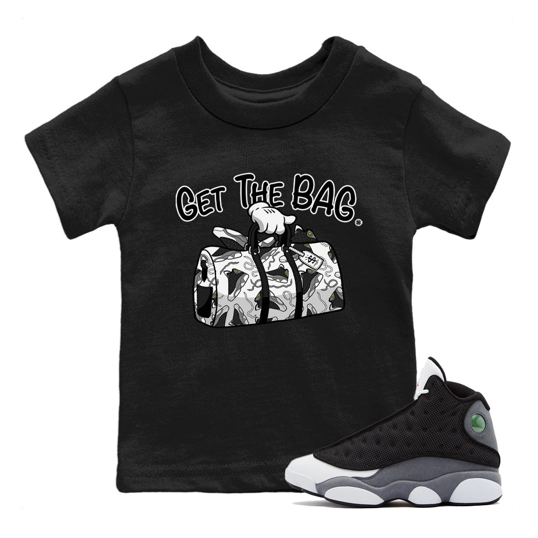 Get The Bag Kids Tops - Air Jordan 13 Black Flint