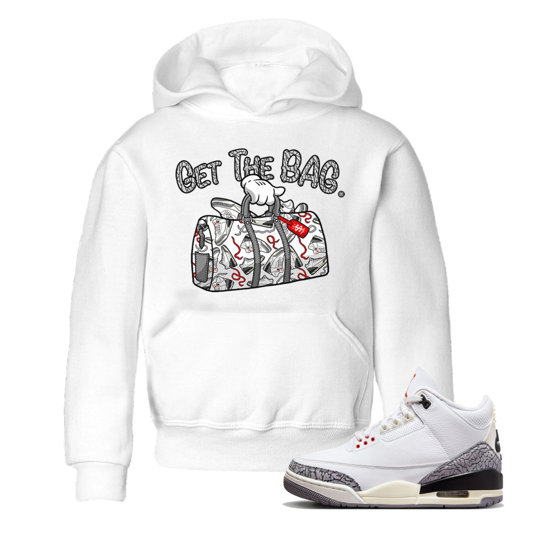 Get The Bag Kids Tops - Air Jordan 3 White Cement