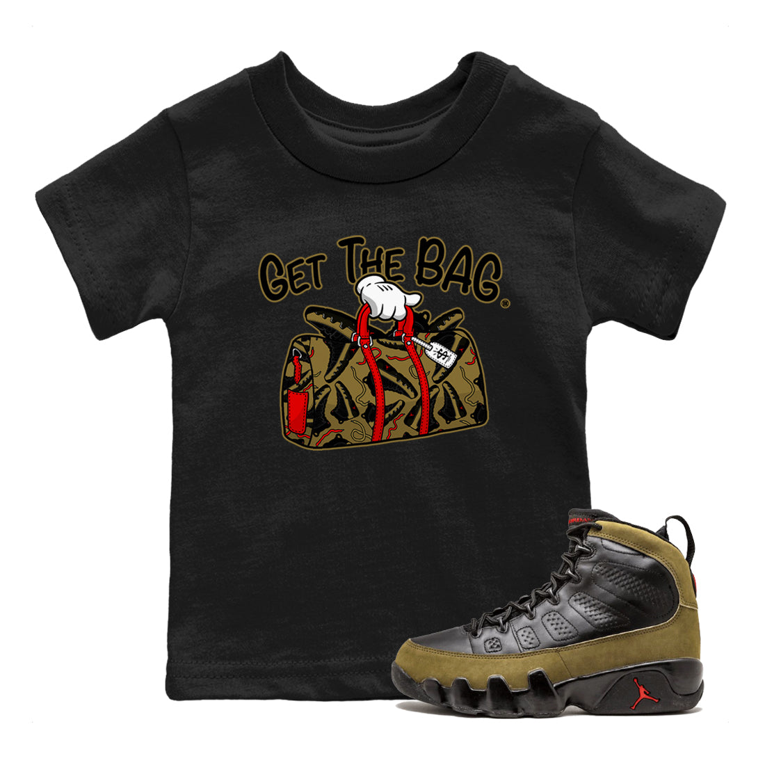 Get The Bag snkmatch Tees Kids - Air Jordan 9 Olive