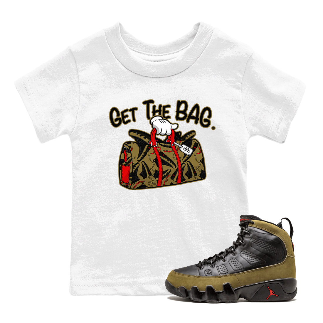 Get The Bag snkmatch Tees Kids - Air Jordan 9 Olive