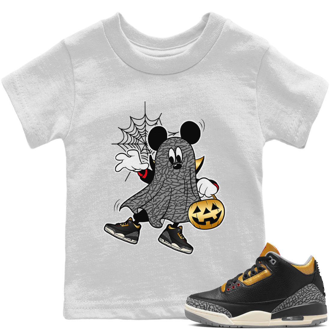 Ghost Mouse Kids Tops - Air Jordan 3 Black Gold