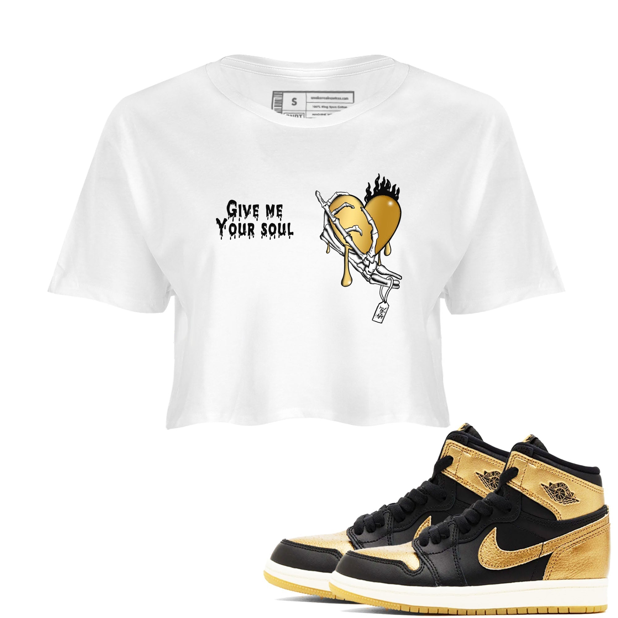 Give Me Your Soul snkmatch Women's Top - Air Jordan 1 Black Metallic Gold
