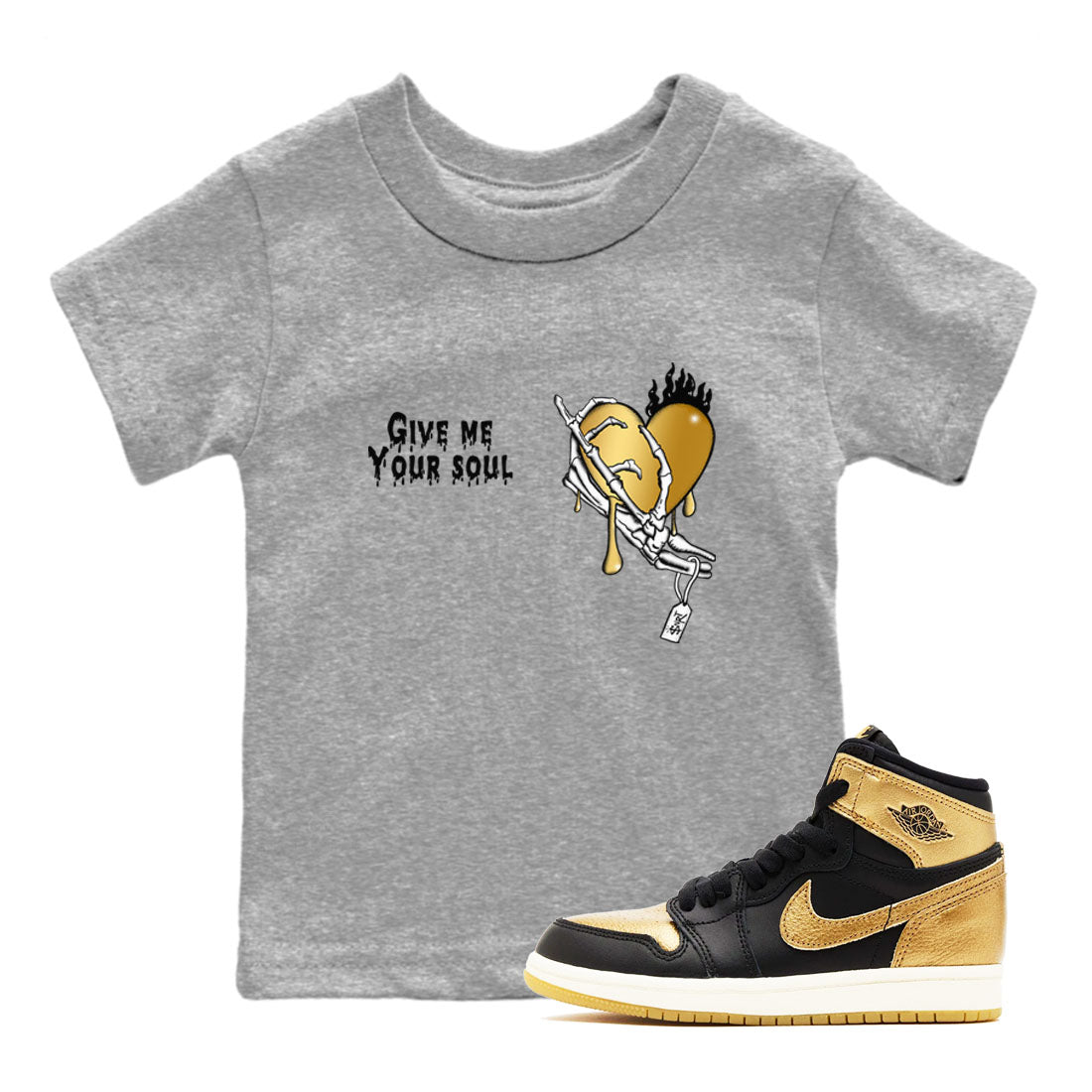 Give Me Your Soul snkmatch Tees Kids - Air Jordan 1 Black Metallic Gold