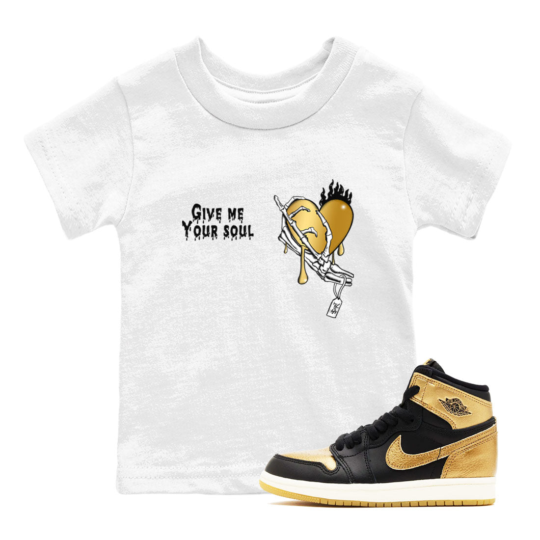 Give Me Your Soul snkmatch Tees Kids - Air Jordan 1 Black Metallic Gold