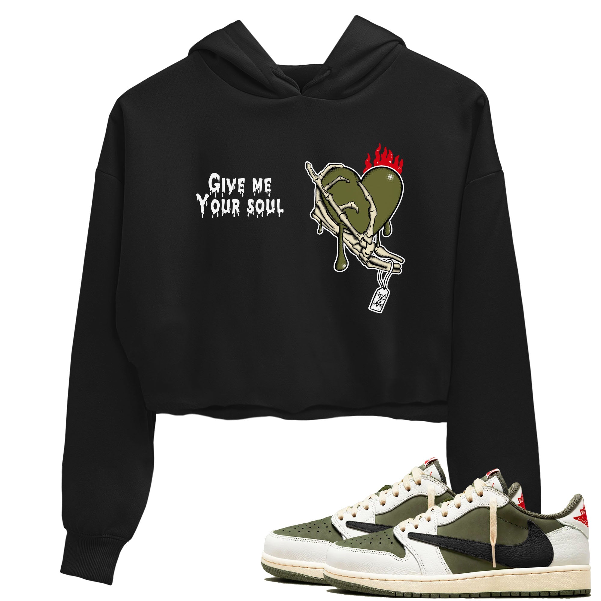 Give Me Your Soul snkmatch Women's Top - Air Jordan 1 Travis Scott Medium Olive