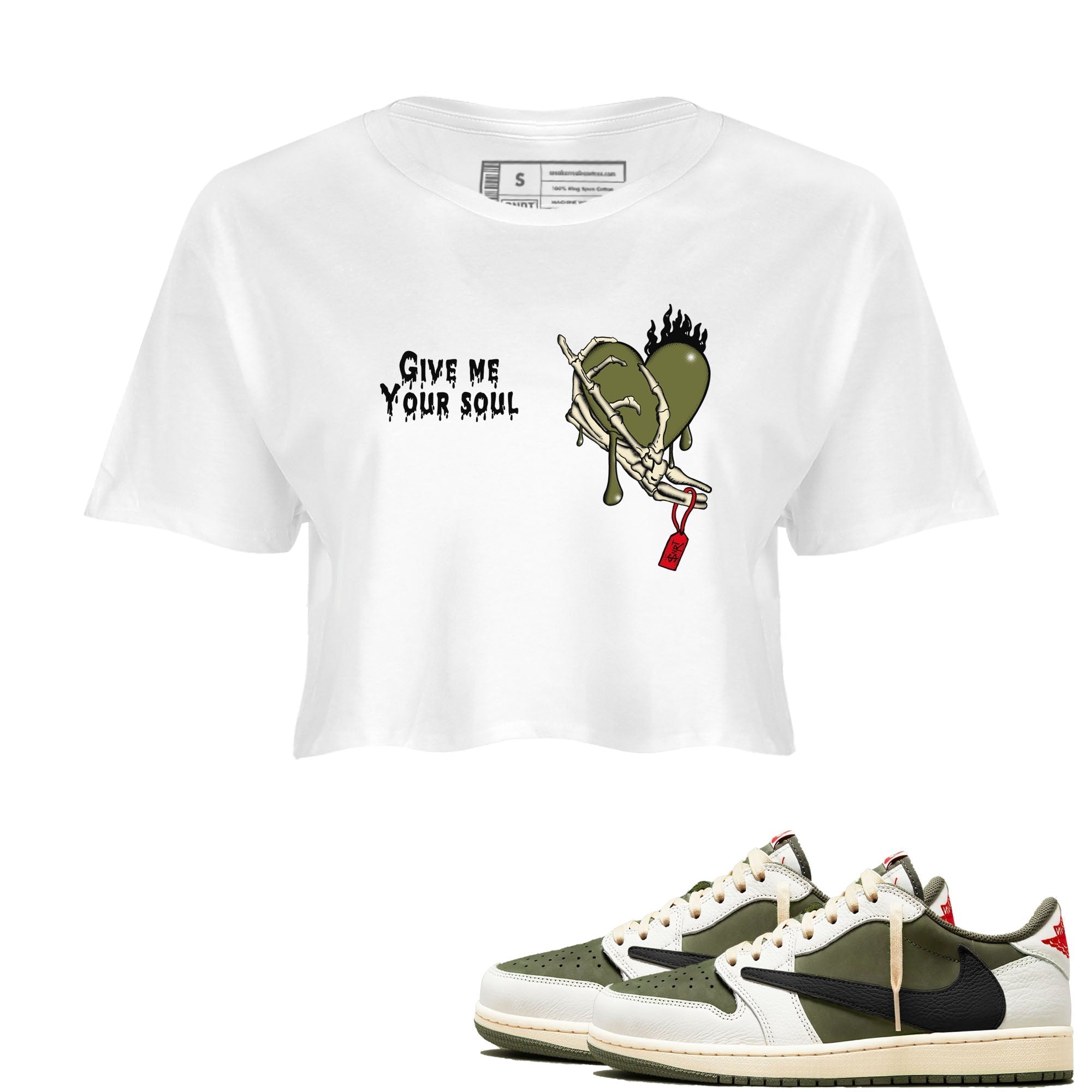 Give Me Your Soul snkmatch Women's Top - Air Jordan 1 Travis Scott Medium Olive