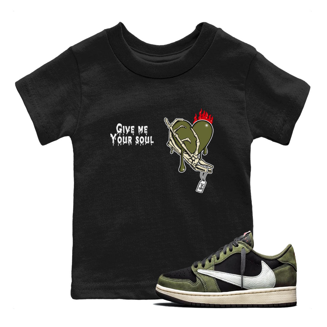 Give Me Your Soul snkmatch Tees Kids - Air Jordan 1 Travis Scott Medium Olive