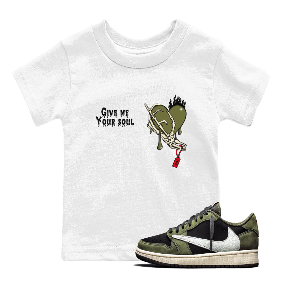 Give Me Your Soul snkmatch Tees Kids - Air Jordan 1 Travis Scott Medium Olive