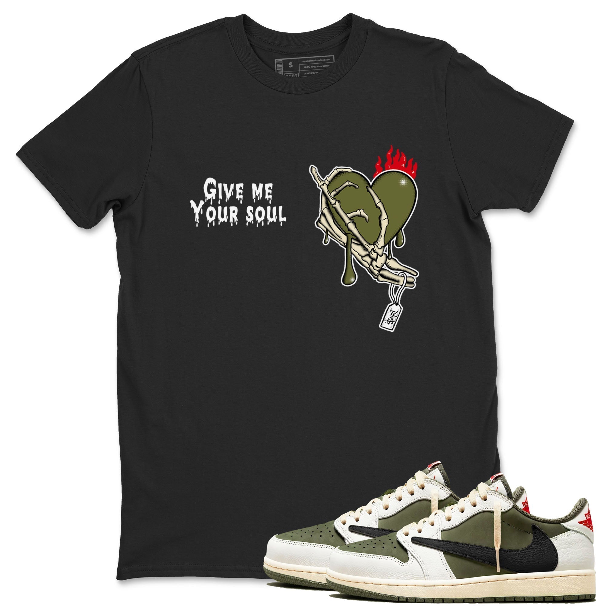 Give Me Your Soul snkmatch Tees - Air Jordan 1 Travis Scott Medium Olive
