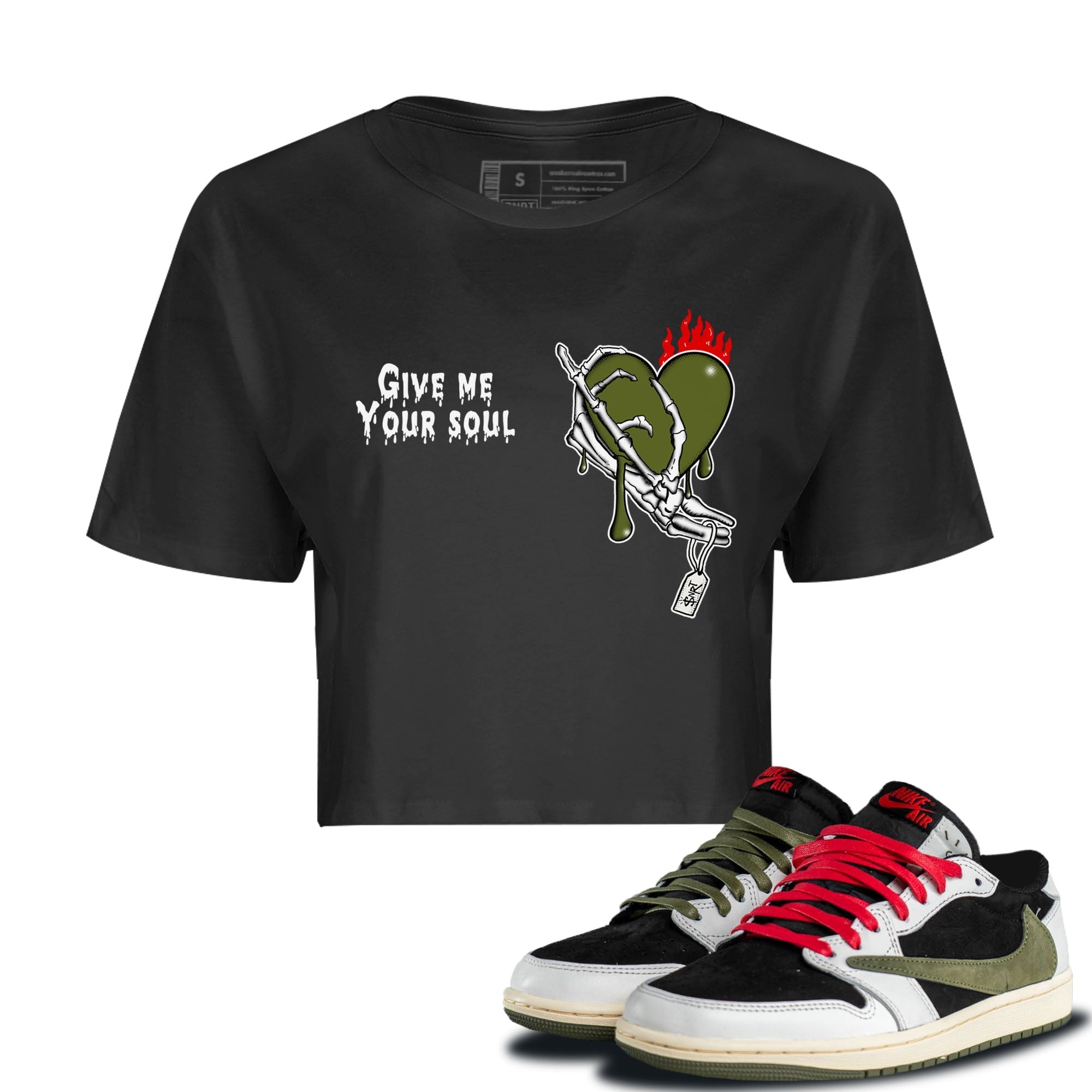 Give Me Your Soul snkmatch Women's Top - Air Jordan 1 Travis Scott Olive