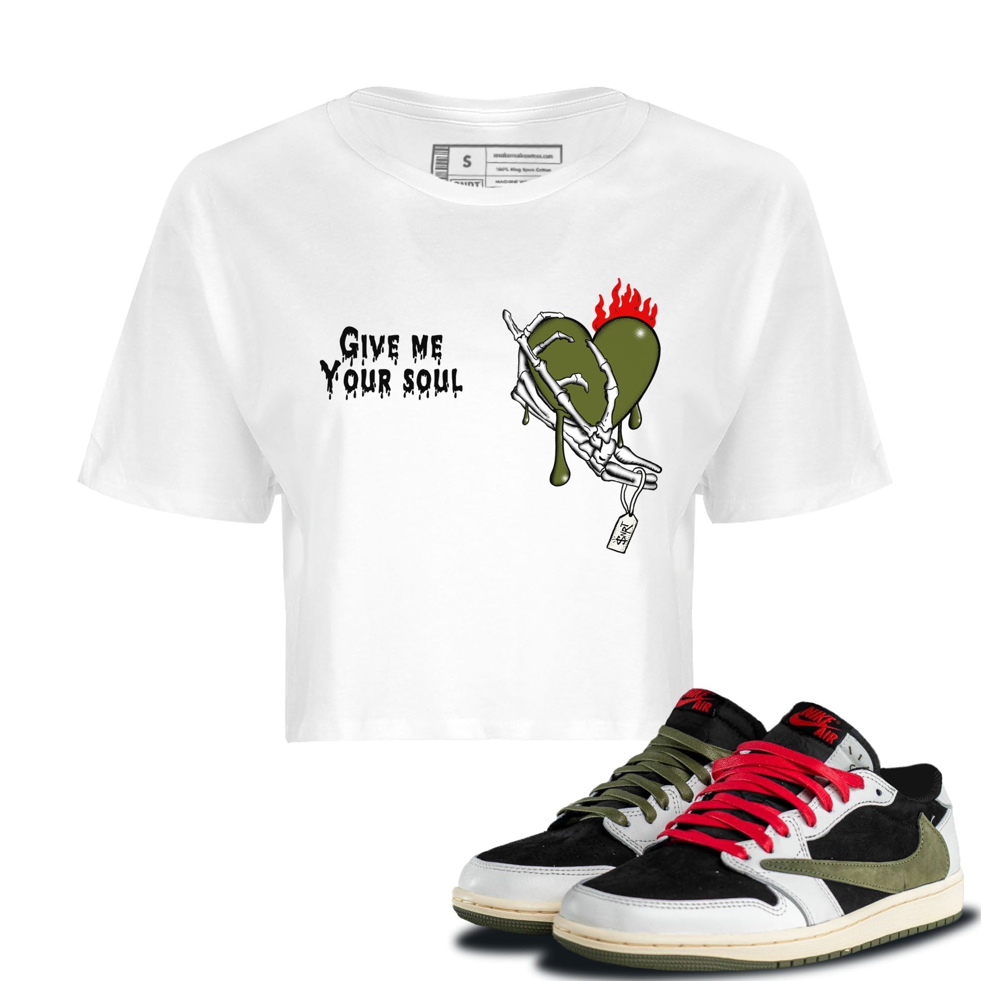Give Me Your Soul snkmatch Women's Top - Air Jordan 1 Travis Scott Olive