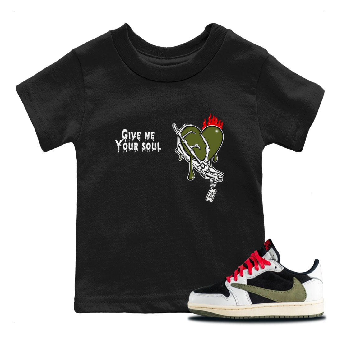 Give Me Your Soul snkmatch Tees Kids - Air Jordan 1 Travis Scott Olive