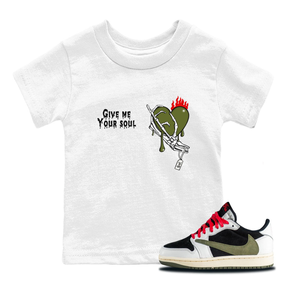Give Me Your Soul snkmatch Tees Kids - Air Jordan 1 Travis Scott Olive