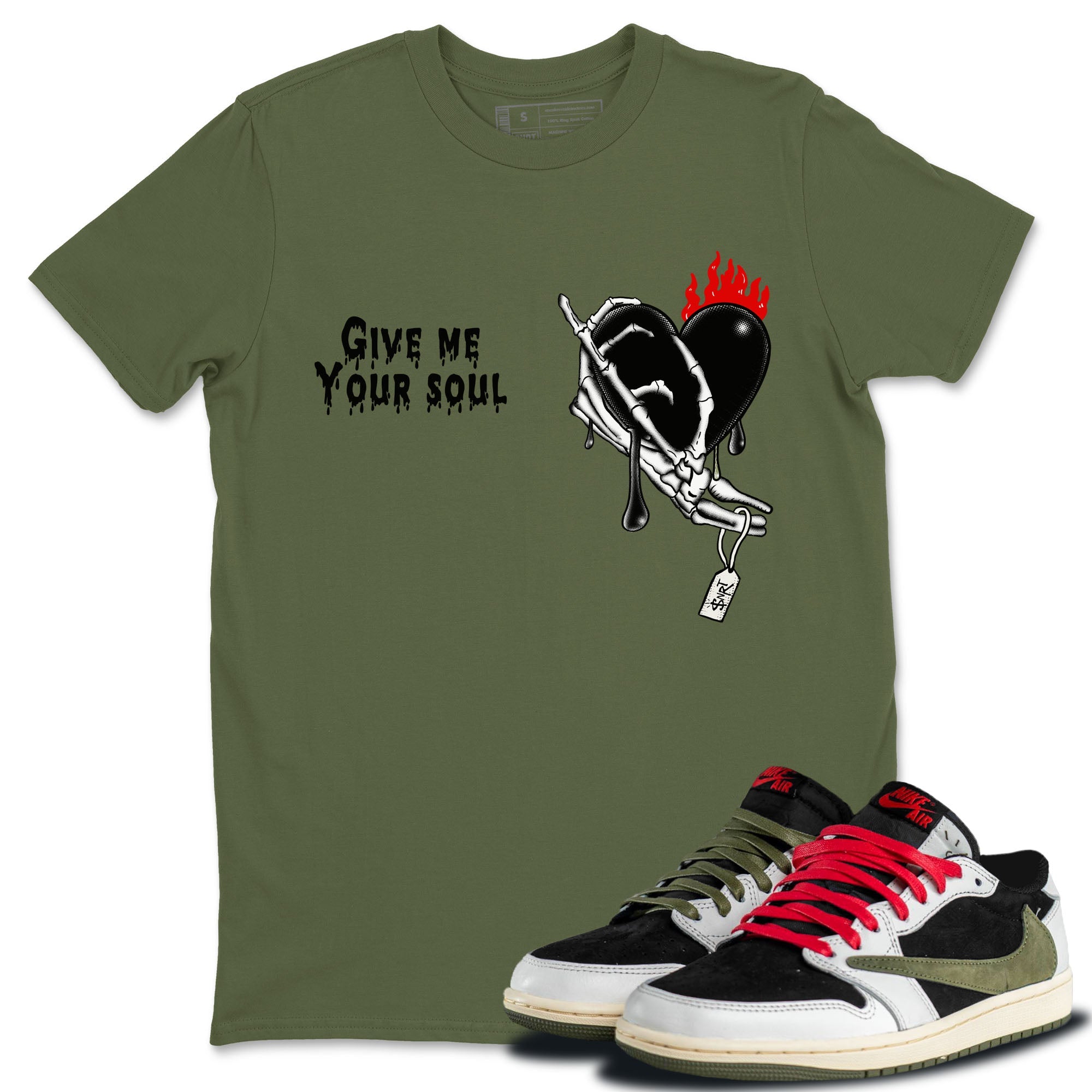 Give Me Your Soul snkmatch Tees - Air Jordan 1 Travis Scott Olive