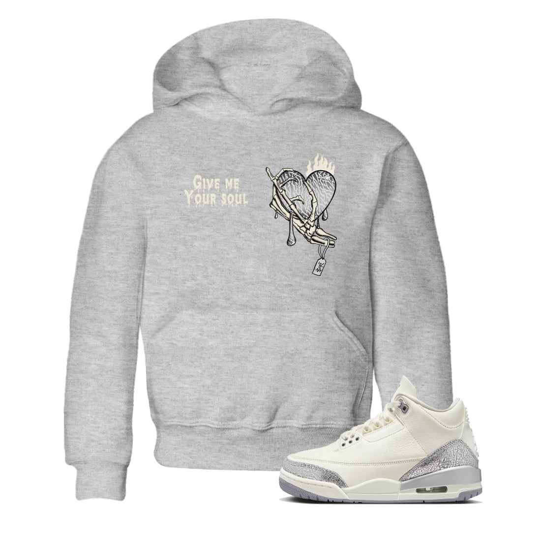 Give Me Your Soul snkmatch Tees Kids - Air Jordan 3 Sail and Cement Grey