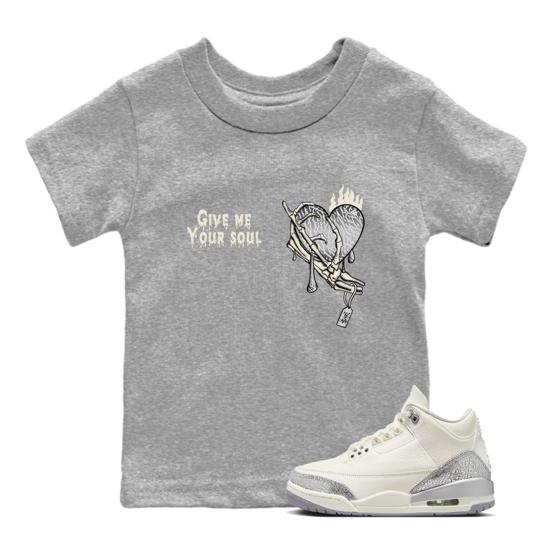 Give Me Your Soul snkmatch Tees Kids - Air Jordan 3 Sail and Cement Grey