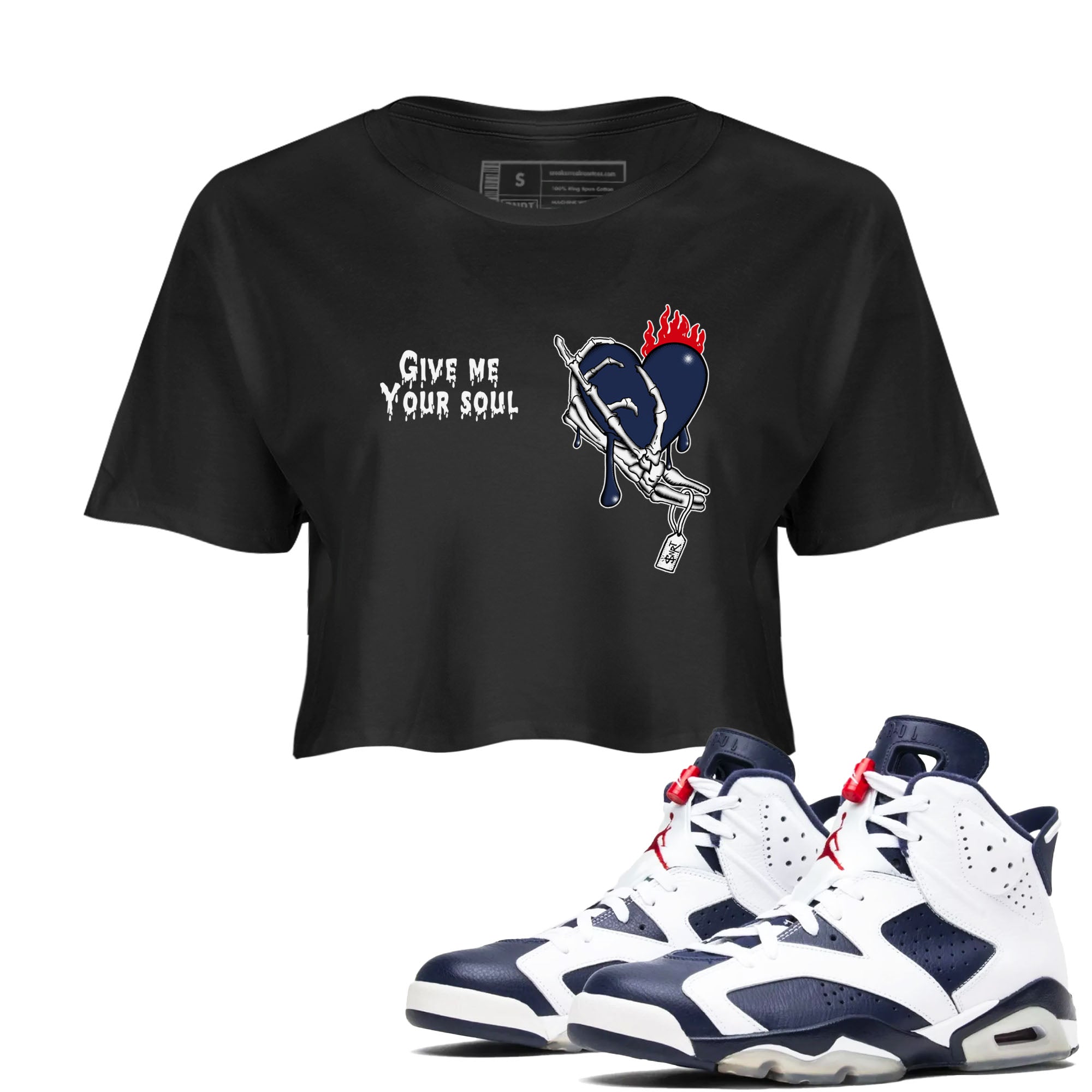 Give Me Your Soul snkmatch Women's Top - Air Jordan 6 White And Midnight Navy