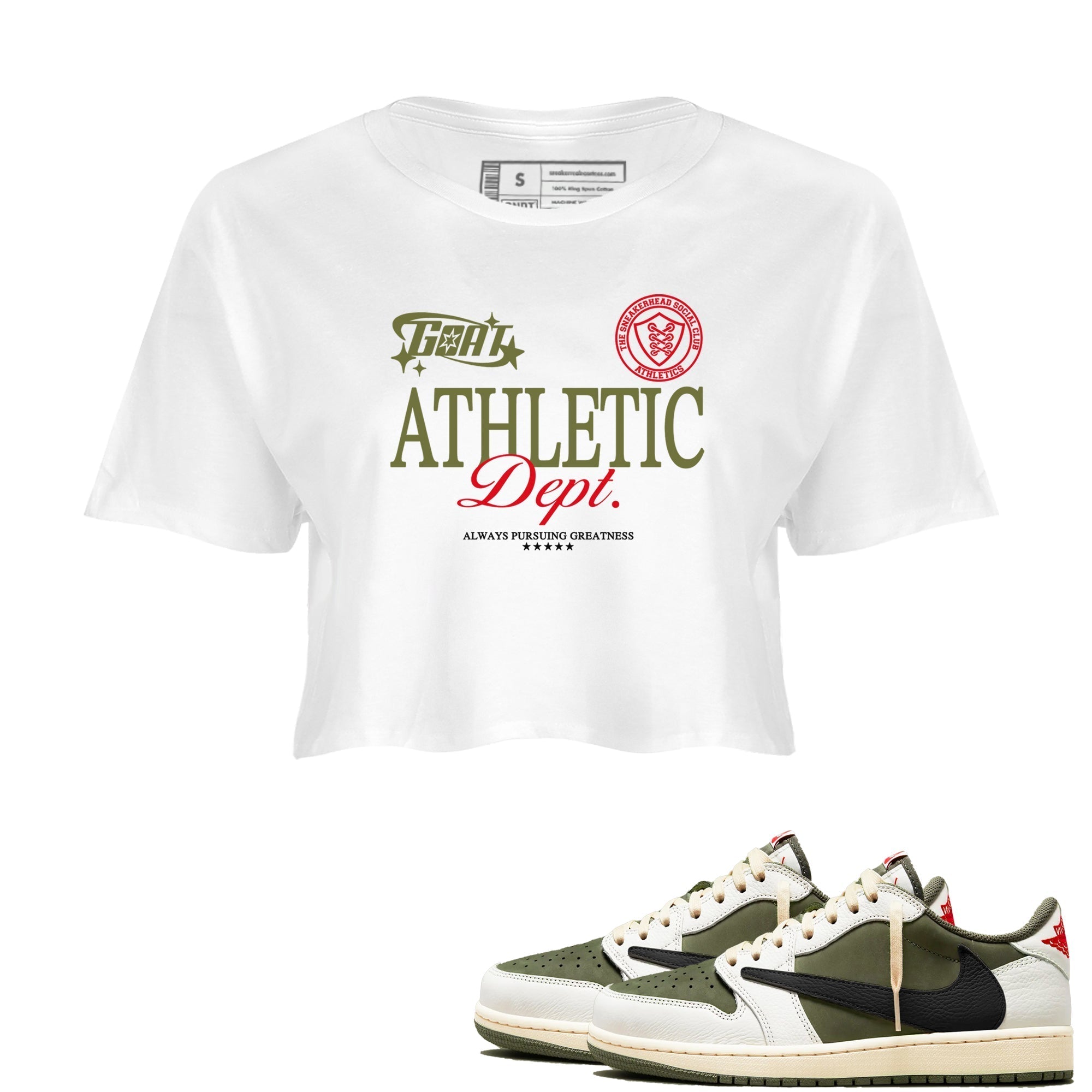 Goat Athletic Dept snkmatch Women's Top - Air Jordan 1 Travis Scott Medium Olive