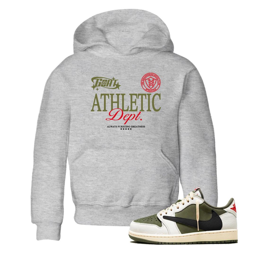 Goat Athletic Dept snkmatch Tees Kids - Air Jordan 1 Travis Scott Medium Olive