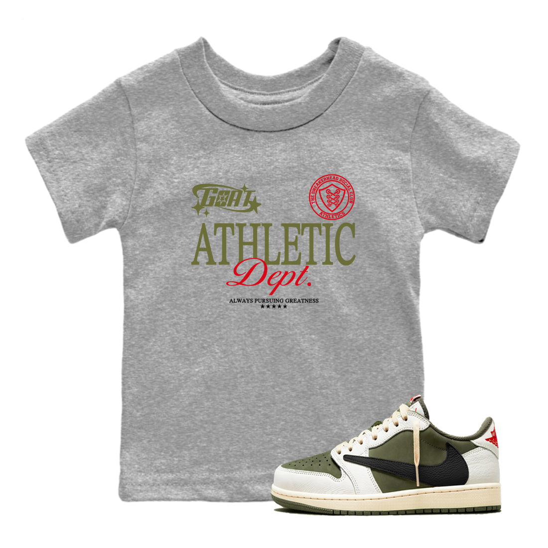 Goat Athletic Dept snkmatch Tees Kids - Air Jordan 1 Travis Scott Medium Olive