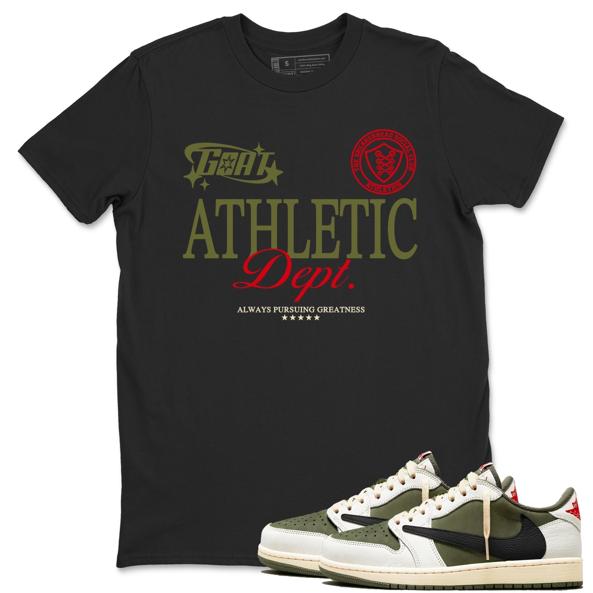 Goat Athletic Dept snkmatch Tees - Air Jordan 1 Travis Scott Medium Olive